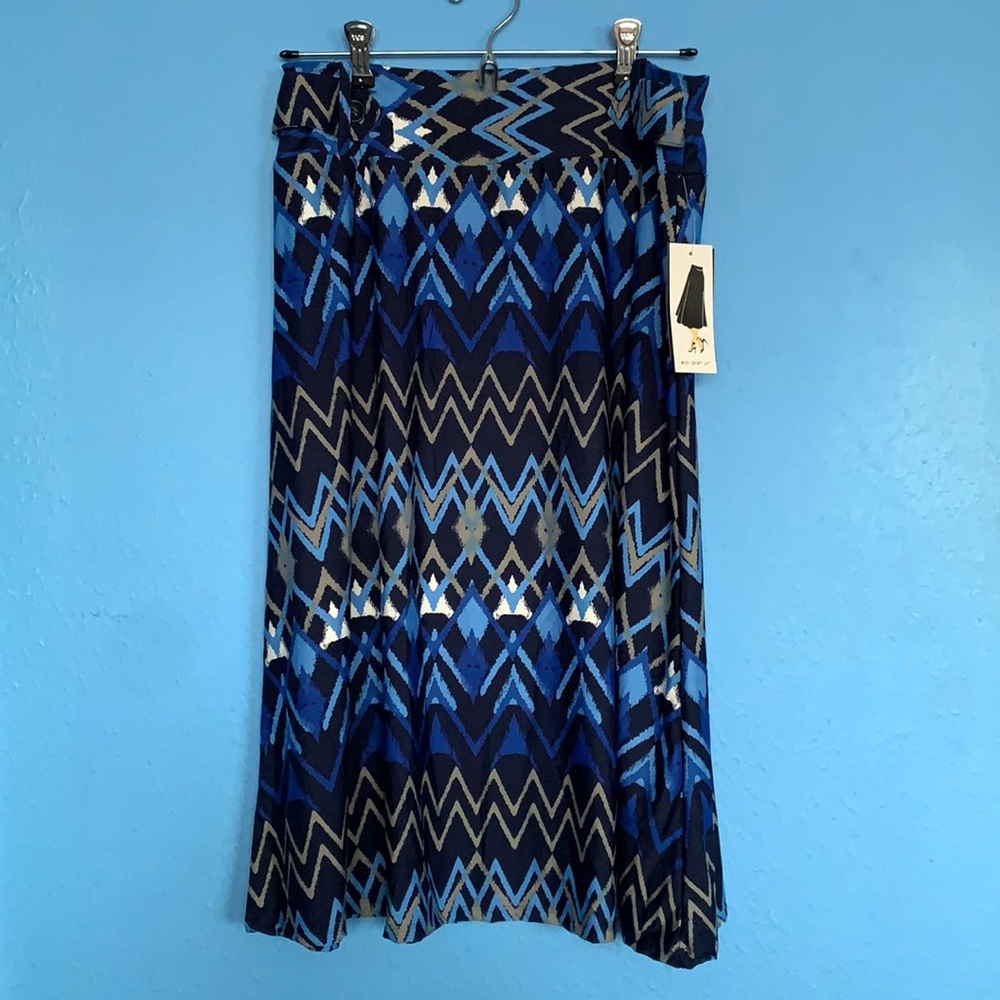 Robert Louis Blue Patterned Stretchy Midi Skirt Size Medium